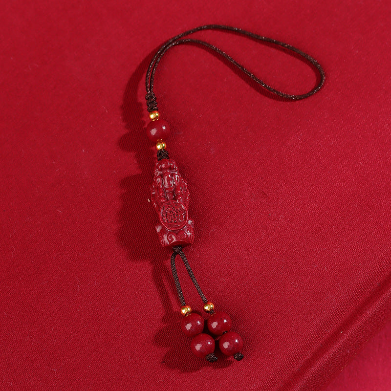 Purple Gold Cinnabar Pixiu Phone Chain Pendant - Wealth Attracting Chinese Style Ornament