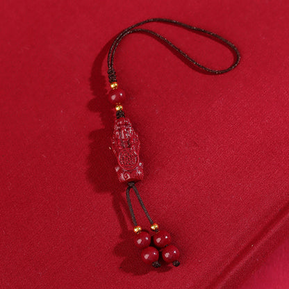 Purple Gold Cinnabar Pixiu Phone Chain Pendant - Wealth Attracting Chinese Style Ornament