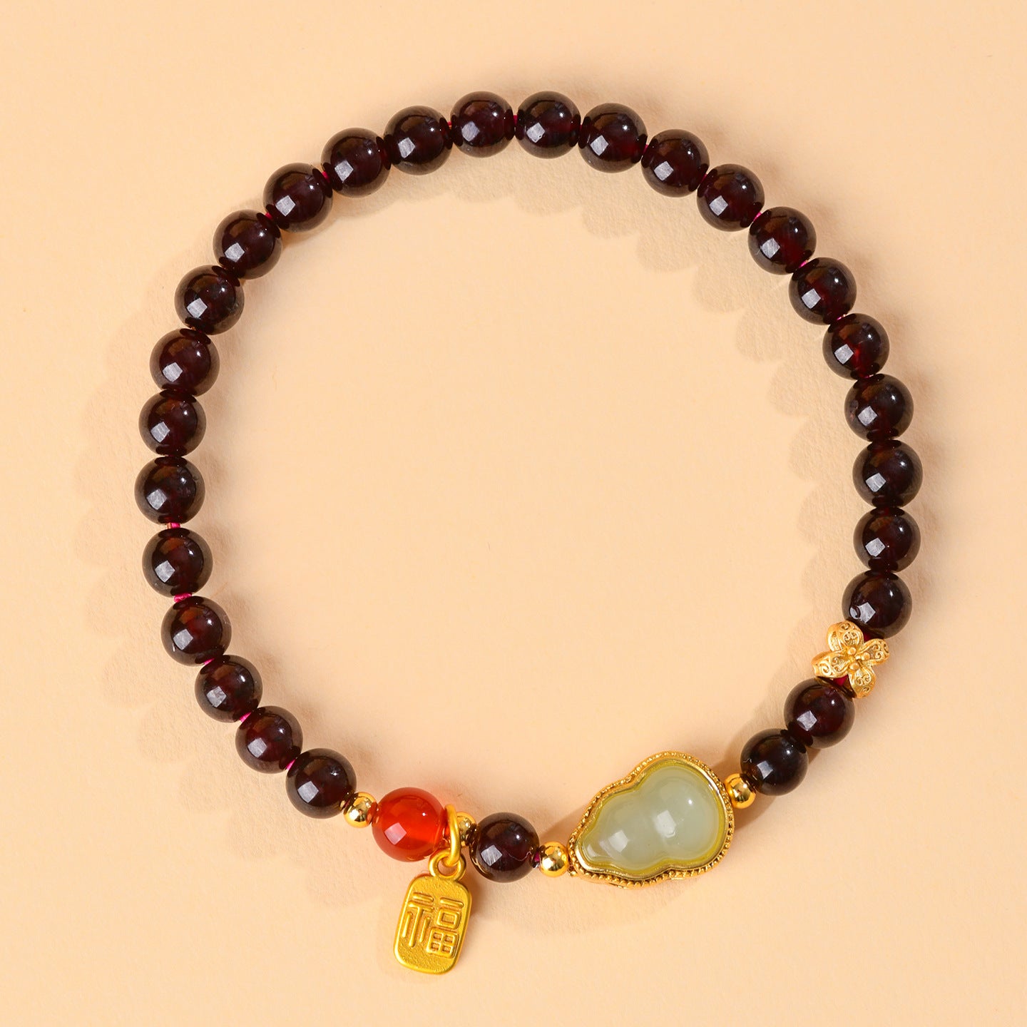 Natural Crystal Garnet Gourd Fortune Bracelet | Wealth & Protection Amulet for Women