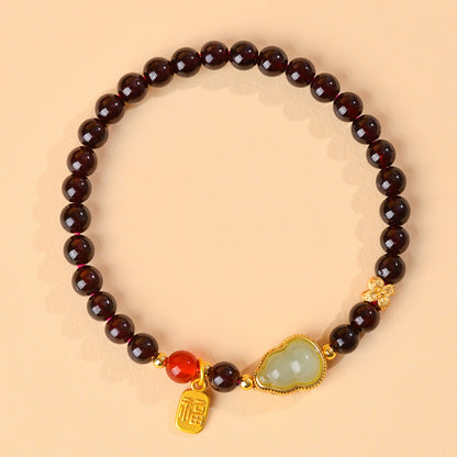 Natural Crystal Garnet Gourd Fortune Bracelet | Wealth & Protection Amulet for Women