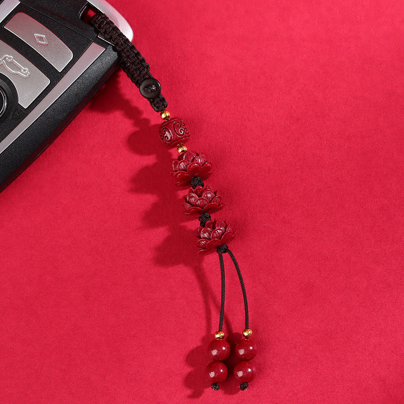 Natural Purple Gold Cinnabar Step by Step Lotus Pendant - Ancient Style Keychain for Phone and Bag