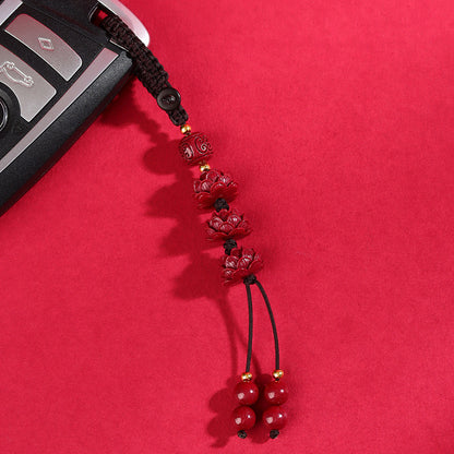 Natural Purple Gold Cinnabar Step by Step Lotus Pendant - Ancient Style Keychain for Phone and Bag