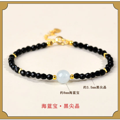 Natural Crystal Black Spinel Multi-Gem Adjustable Bracelet for Women - Mystical Protection & Elegance