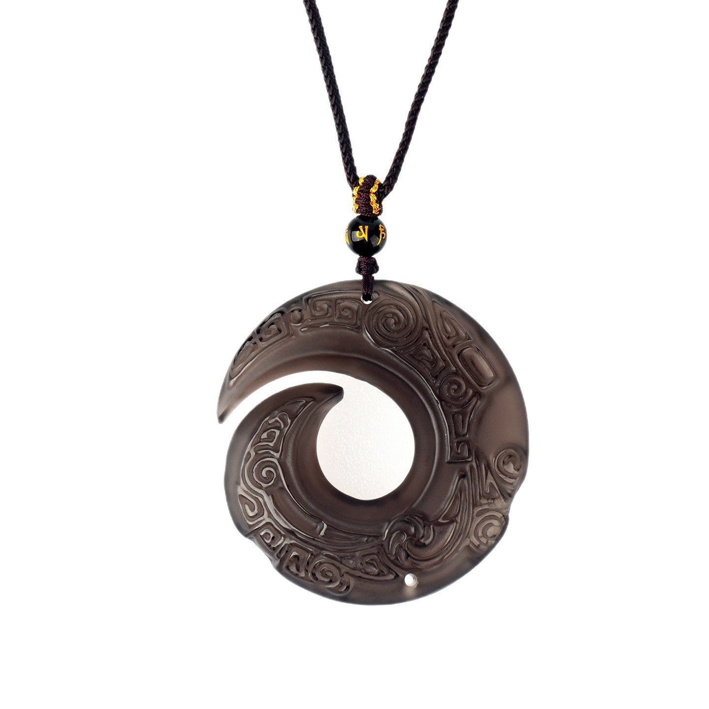 Natural Mexican Obsidian Lucky Pendant | Peace Buckle Necklace for Spiritual Protection