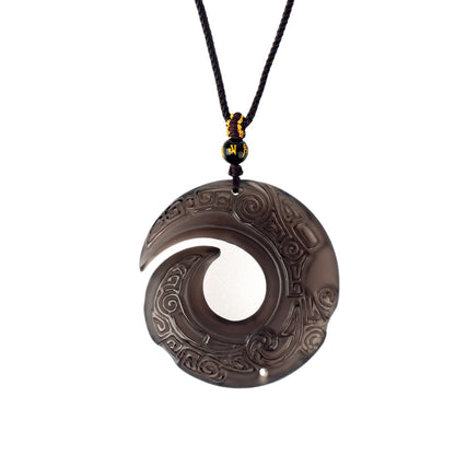 Natural Mexican Obsidian Lucky Pendant | Peace Buckle Necklace for Spiritual Protection