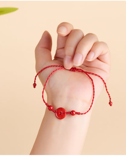 Imperial Red Sand Peace Buckle Bracelet - Natural Mineral Chinese Zodiac Red Rope for Protection & Luck