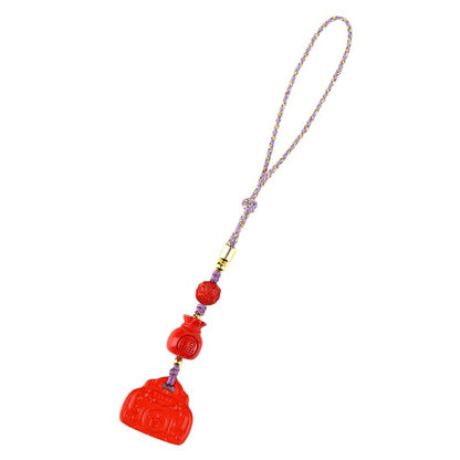 Natural Cinnabar Auspicious Lock Pendant - Lucky Charm Keychain for Wealth and Protection