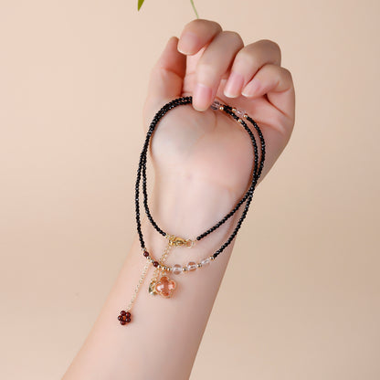 Black Spinel Multi-Circle Bracelet with Four-Leaf Clover | Lucky Charm Protection Jewelry