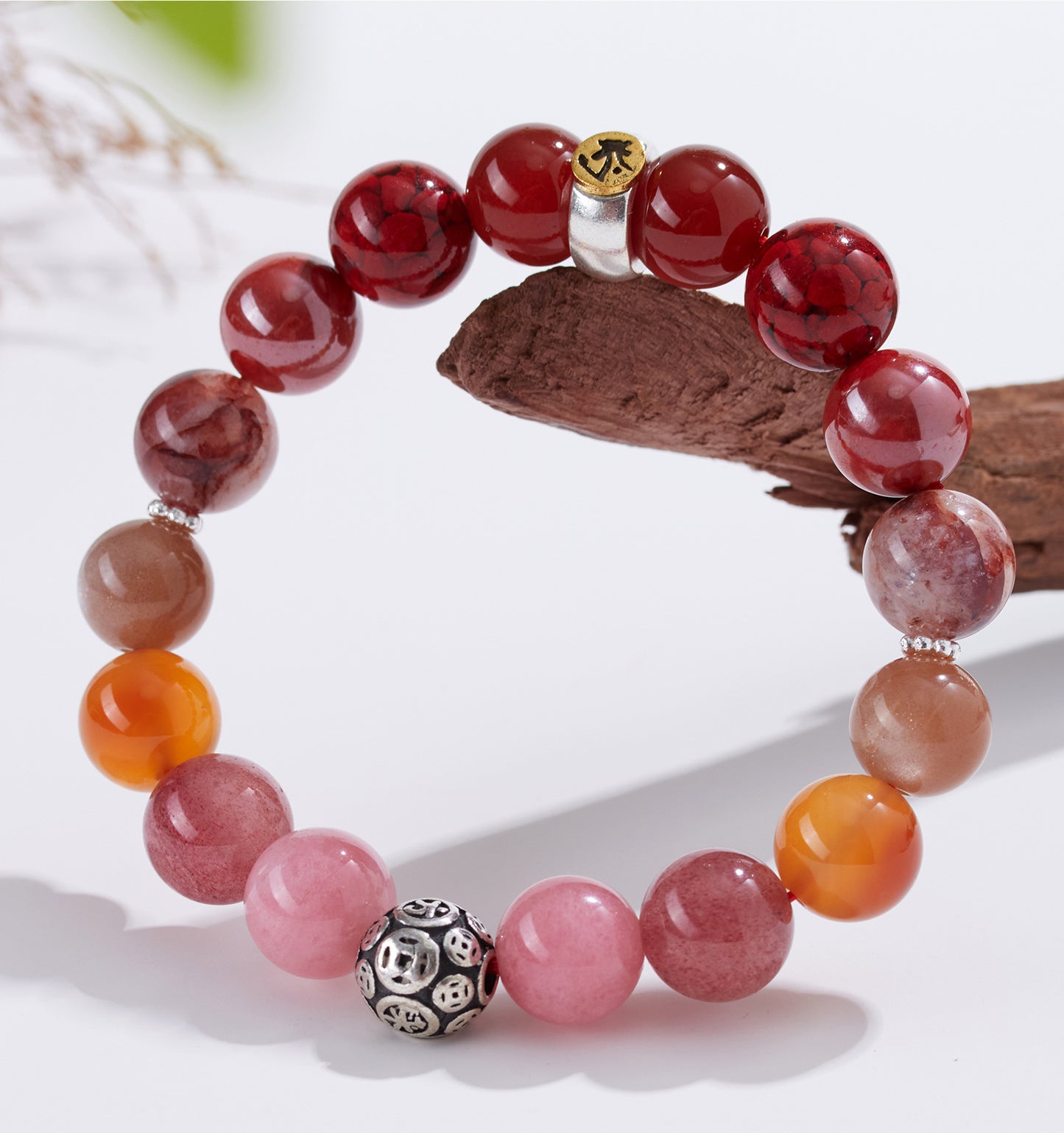 Natural Crystal Multi-Gem Sanskrit Eight Guardian Deities Zodiac Buddha Balance Bracelet
