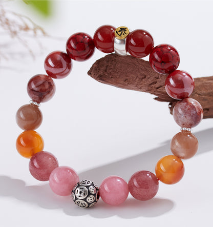 Natural Crystal Multi-Gem Sanskrit Eight Guardian Deities Zodiac Buddha Balance Bracelet