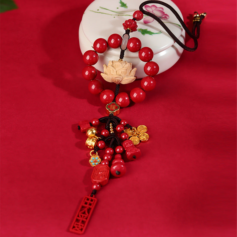 Natural Imperial Red Sand Peace Lotus Car Hanging Ornament for Protection and Harmony