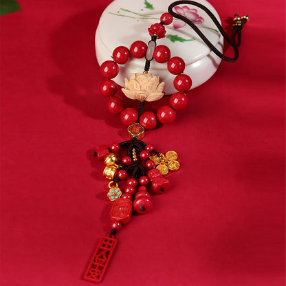 Natural Imperial Red Sand Peace Lotus Car Hanging Ornament for Protection and Harmony