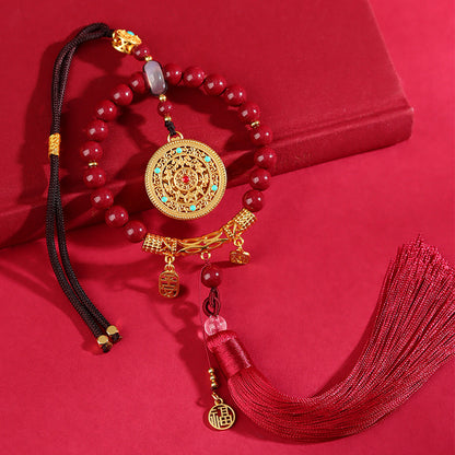 Natural Purple Gold Cinnabar Five Blessings Compass Car Hanging | Spiritual Protection & Wealth Attraction