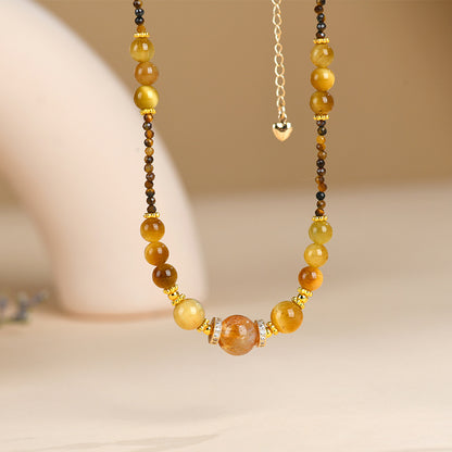 Golden Tiger Eye Tower Crystal Necklace | Wealth & Protection Talisman for Women