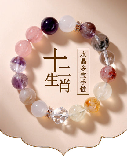 Twelve Zodiac Natural Crystal Multi-Gem Bracelet – Mystical Fortune & Spiritual Harmony Charm