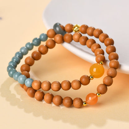 Ancient Sandalwood Blue Jade Double Circle Bracelet | Feng Shui Protection & Wealth Attraction