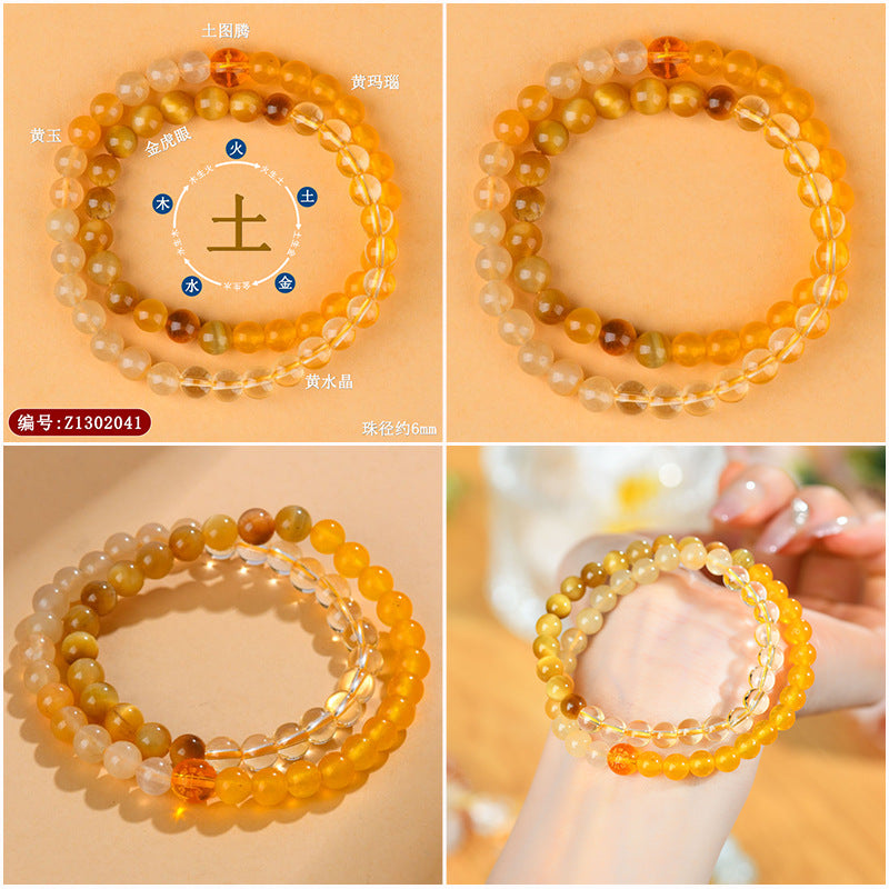 Natural Multi-Gemstone Five Elements Double Circle Bracelet - Balance & Protection Talisman