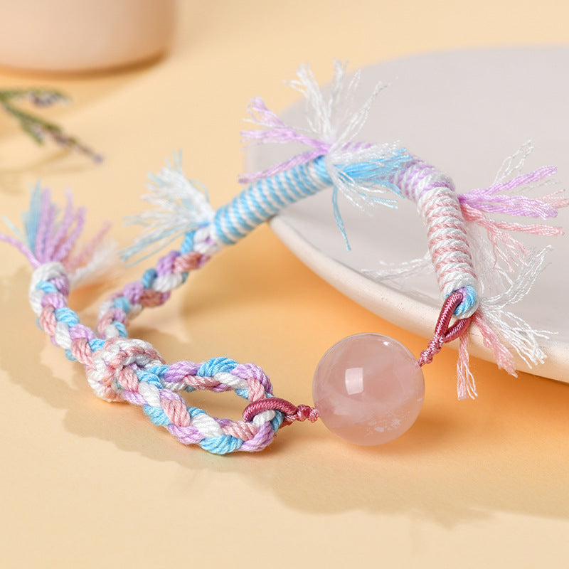 Natural Rose Quartz Tibetan Handmade Bracelet - Love Energy Crystal Cord Jewelry for Women