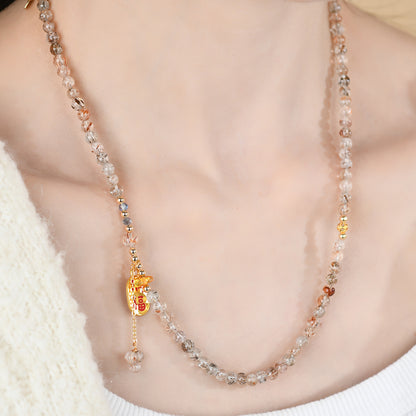 Natural Crystal Black Gold Three-Circle Bracelet & Necklace | Spiritual Protection & Elegance