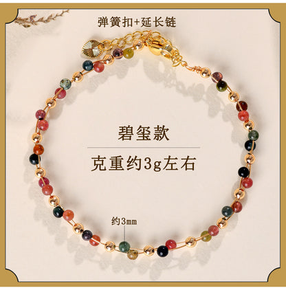 Natural Crystal Lapis Lazuli Tourmaline Red Agate Silk Wrapped Bracelet for Petite Women