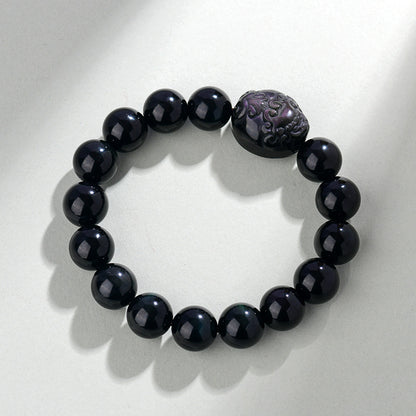 Natural Rainbow Eye Obsidian Pixiu Bracelet - Wealth and Protection Talisman for Couples