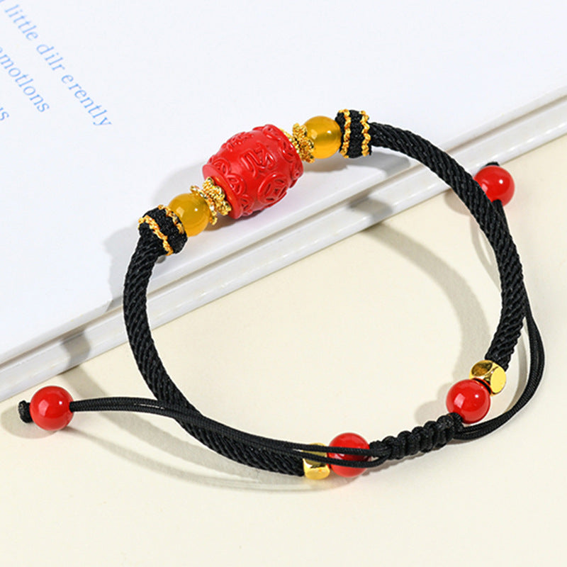 Imperial Red Sand Wealth-Bringing Handwoven Bracelet | Chinese Style Lucky Charm for Prosperity