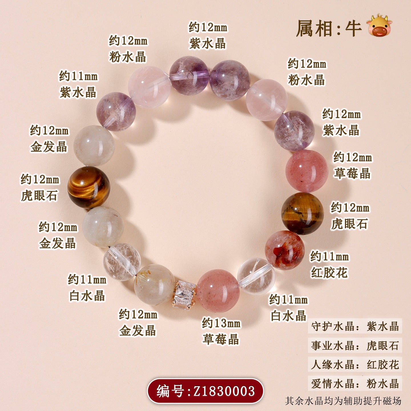 Twelve Zodiac Natural Crystal Multi-Gem Bracelet – Mystical Fortune & Spiritual Harmony Charm