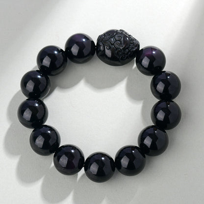 Natural Rainbow Eye Obsidian Pixiu Bracelet - Wealth and Protection Talisman for Couples