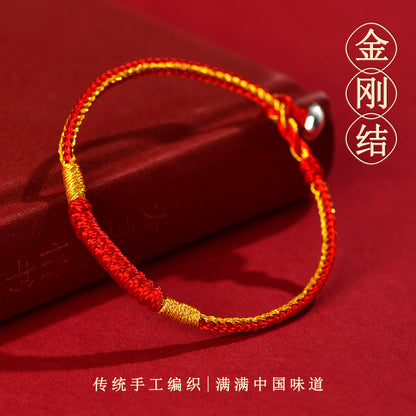 Vajra Knot Tibetan Style Red String Bracelet for Zodiac Year Protection and Couple Blessing