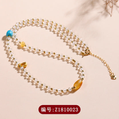 Pure White Crystal Collarbone Necklace for Women - Spiritual Elegance & Positive Energy