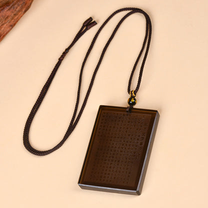 Natural Ice Obsidian Prajna Heart Sutra No Worries Pendant - Spiritual Protection for Zodiac Year