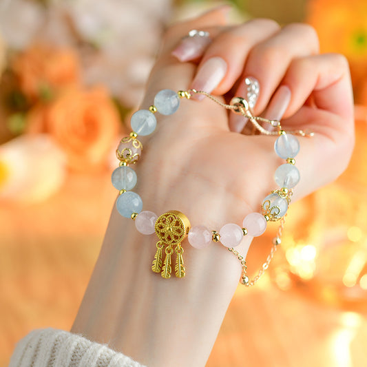 Pisces Crystal Bracelet with Natural Aquamarine & Rose Quartz | Emotional Harmony & Spiritual Awakening