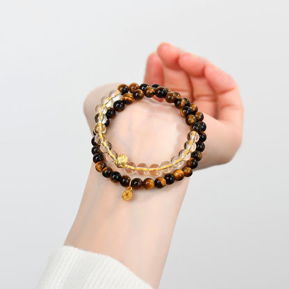 Natural Yellow Tiger Eye Double Circle Bracelet | Buddhist Bead for Women's Protection and Fortune