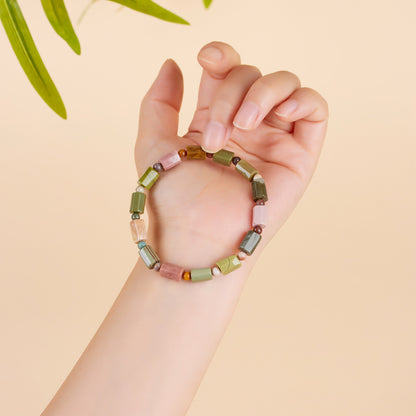 Natural Alashan Agate Faceted Barrel Bead Bracelet - Spiritual Energy & Good Fortune Talisman