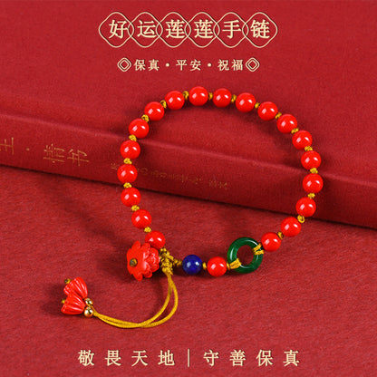 Natural Cinnabar Lotus Bracelet for Good Luck and Fortune | Ancient Chinese Style Handcrafted Jewelry