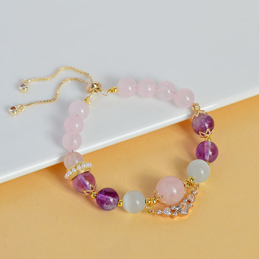 Cancer Zodiac Crystal Bracelet with Natural Rose Quartz, Amethyst & Aquamarine | Emotional Healing Stone Jewelry
