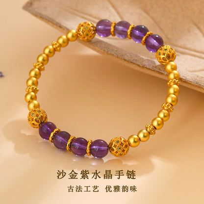 Golden Sand Gold Fortune Amethyst Bracelet | New Chinese Style Retro Women's Spiritual Jewelry