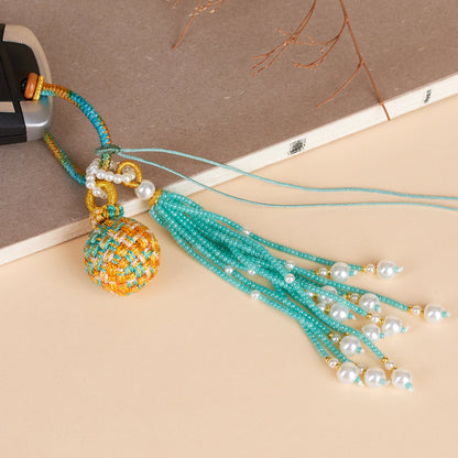 Handwoven Crystal Ball Keychain | Lucky Charm Bag Hanger with Beaded Tassel
