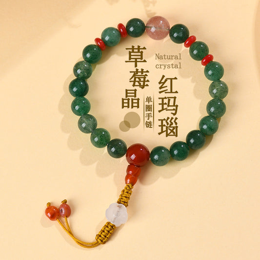 Natural Strawberry Crystal Red Agate Bracelet | Chinese Retro Spiritual Jewelry for Luck and Love