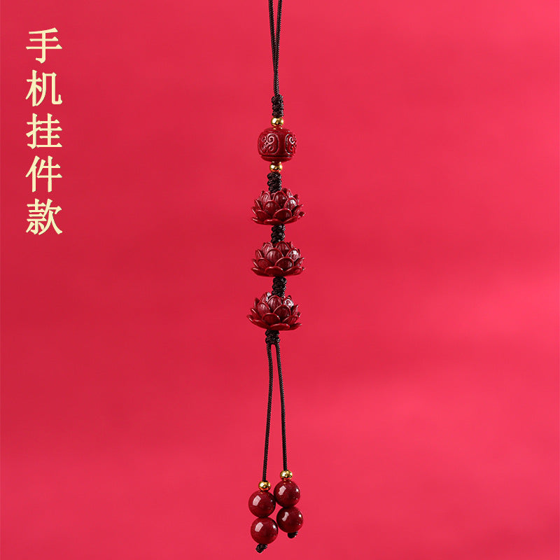 Natural Purple Gold Cinnabar Step by Step Lotus Pendant - Ancient Style Keychain for Phone and Bag