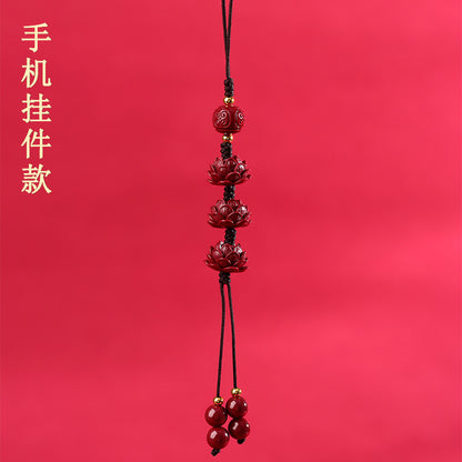 Natural Purple Gold Cinnabar Step by Step Lotus Pendant - Ancient Style Keychain for Phone and Bag