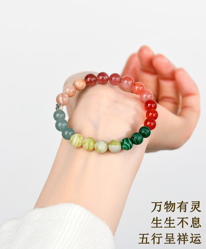 Natural Multi-Gemstone Crystal Five Elements Balance Bracelet for Men and Women