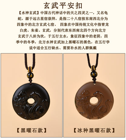 Natural Ice Obsidian Xuanwu Peace Pendant | Five Elements Hydration & Protection Unisex Necklace