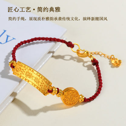 Golden Tai Sui Five Directions Wealth God Woven Bracelet - Tibetan Style Red Rope for Prosperity