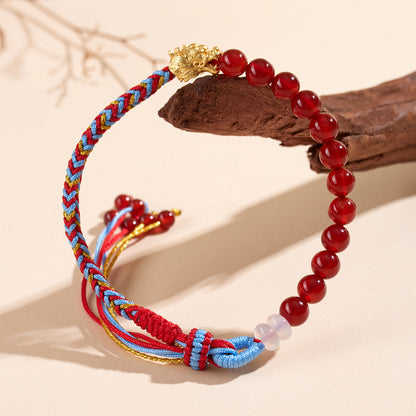 Natural Red Agate Handmade Braided Bracelet | Ancient Chinese Style Spiritual Protection Jewelry