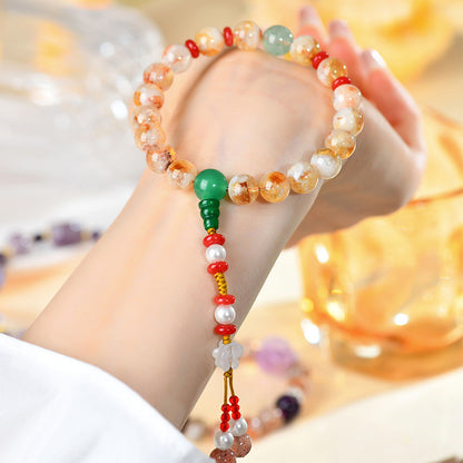 Yellow Pagoda and Green Strawberry Crystal Bracelet | Natural Energy & Mystical Fashion
