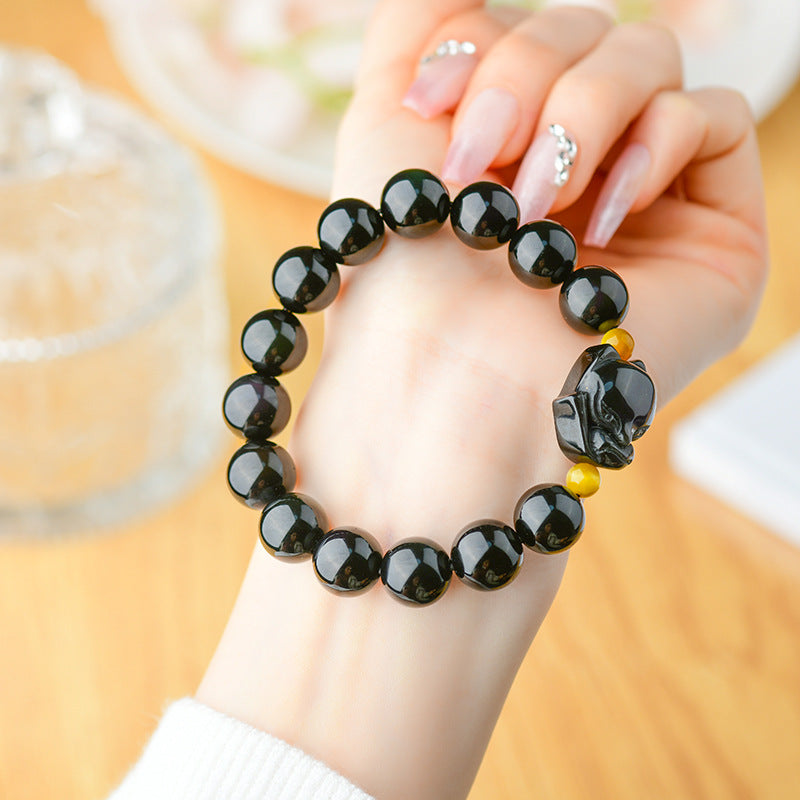 Mystical Double Eye Obsidian Fox Bracelet - Natural Crystal Protection Charm for Couples