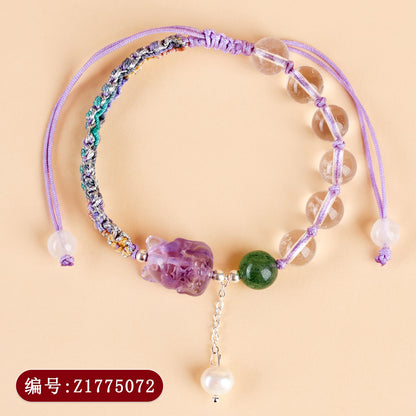 Natural Amethyst Nine-Tailed Fox Handmade Bracelet | Spiritual Protection & Elegant Charm