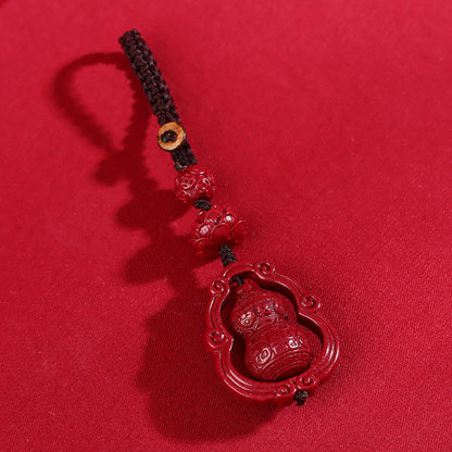 Natural Purple Gold Cinnabar Gourd Keychain | Wealth & Protection Talisman