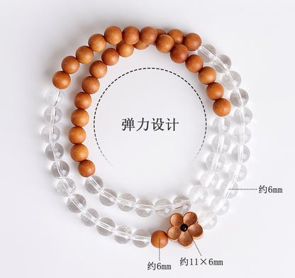 Natural White Crystal Sandalwood Double Circle Bracelet | Zen Harmony & Spiritual Elegance